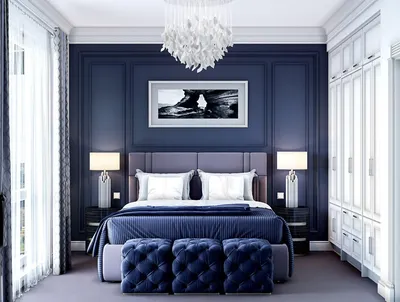 Просторная синяя спальня | Blue bedroom design, Bedroom interior, Classic  bedroom decor