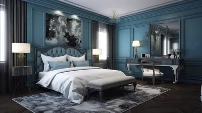 Бело-синяя спальня [214 + Фото и Идеи] Интерьеры PORTES
