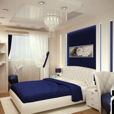 Синяя мебель в интерьере спальни - 74 фото