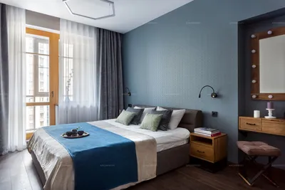 Уютная ночная тихая синяя спальня …» — создано в Шедевруме