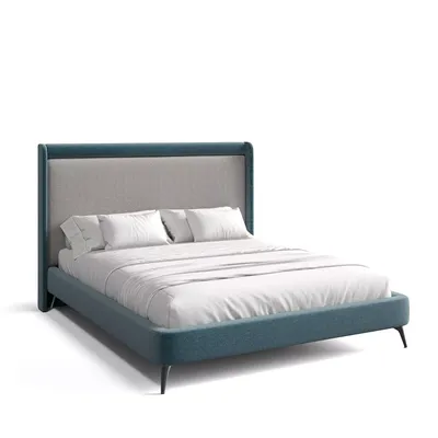 Спальня - slk/320. Синяя спальня с серебристой корпусной мебелью от фабрики  Silik