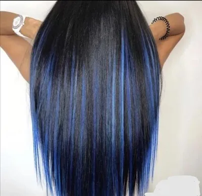 Синие пряди на черных волосах - 72 фото