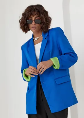 Купить женский темно-синий пиджак с длинным рукавом