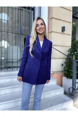 Пиджак женский базовый удлиненный на кнопках, синего цвета (ID#1905391036),  цена: 1003 ₴, купить на Prom.ua