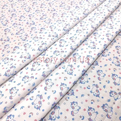 Ткань ситец Единороги голубой 95 см - купить в Киеве на Интернет магазин  Astory