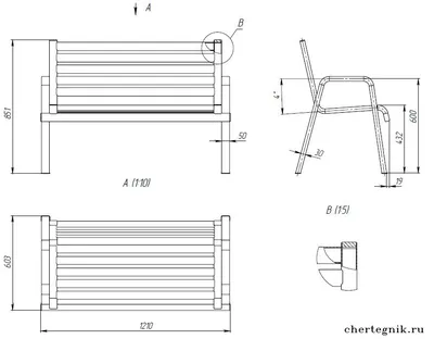 Скамейки из профильной трубы чертежи