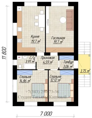 План одноэтажного дома 7х12 | Планы винтажных домов, План дома, План  загородного дома