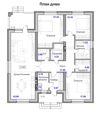 Проект простого двухэтажного дома AS-2125 из пенобетона с 5 спальнями