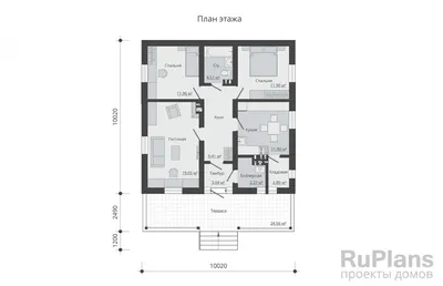 Проект каркасного одноэтажного дома 8 на 16,5 с 4 санузлами