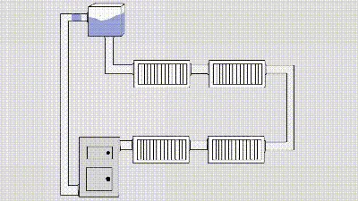 Схема отопления с напольным газовым котлом и резервным электрическим