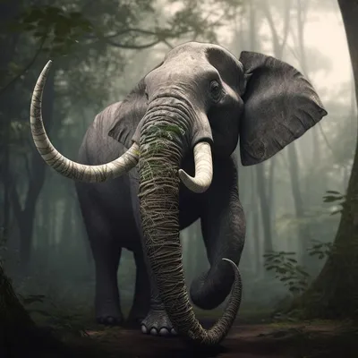 Большой слон с бивнями на спине | Премиум Фото