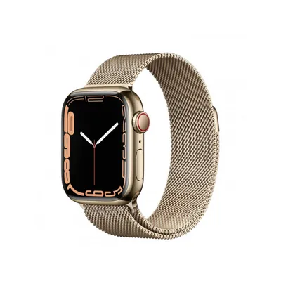 Apple Watch Series 7 Cellular 45mm Gold Stainless Steel купить, часы Эпл  Вотч 7 45 мм сталь MKJY3, золотой миланский браслет по выгодной цене