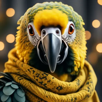 Пучеглазый смешной попугай в жёлтом…» — создано в Шедевруме