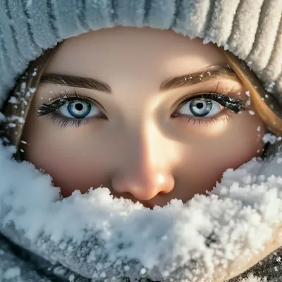 Девушка, снег на ресницах, заснеженые…» — создано в Шедевруме