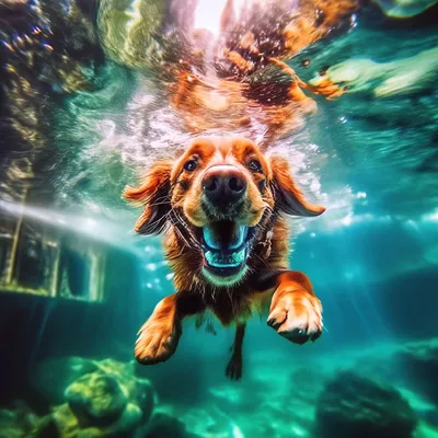 Когда собаки в первый раз под водой