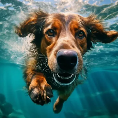 Собака в воде плавает | Премиум Фото
