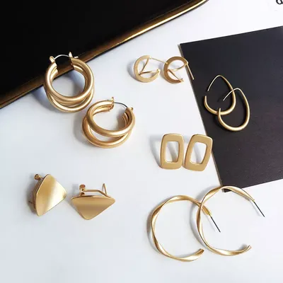 Модные эффектные НОВЫЕ геометрические серьги 2019 матового золотого цвета  для женщин подвесные висячие современные ювелирные изделия Искусственные  подарки | AliExpress