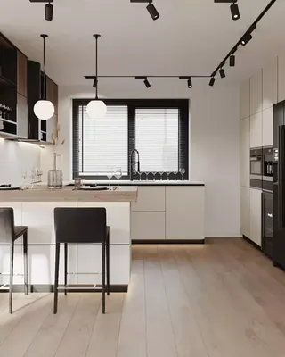 Современный дизайн кухни-гостиной в стиле минимализм