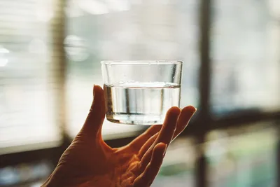 Стакан чистой прозрачной питьевой воды в прозрачном стакане на камне в  зеленом лесу возле... | Премиум Фото