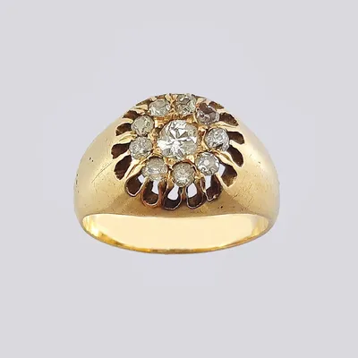 Старинное русское золотое кольцо с бриллиантами (56 проба, 19 век) купить в  Москве