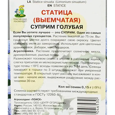 ПОИСК Семена статицы СУПРИМ КАРМИННАЯ + ГОЛУБАЯ