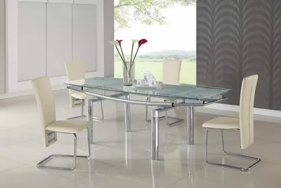 Обеденные группы для кухни | Купить раздвижной кухонный стол KN T9,  столешница квадратной формы из белого ударопрочного стекла, подстолье белый