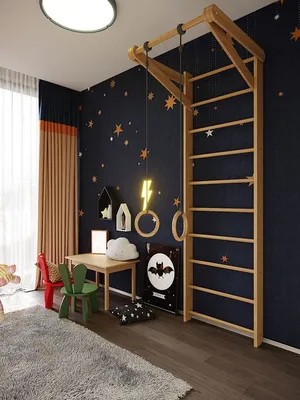 Комната для мальчика со шведской стенкой и скалодромом ⋆ Фабрика мебели  «Mamka™» ᐈ Эксперт детского пространства