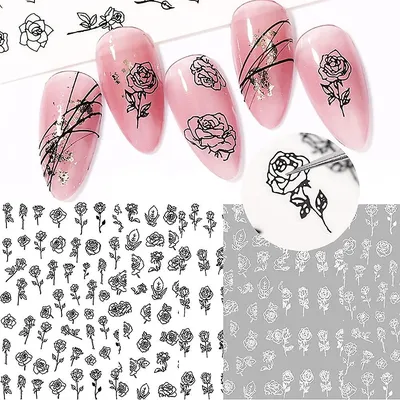 French Black and White Rose Nail Stickers 3D Self-Adhesive Vine Leaf Nail  Decals - China Custom Nail Stickers for Nail Art DIY and Nail Decal price |  Made-in-China.com