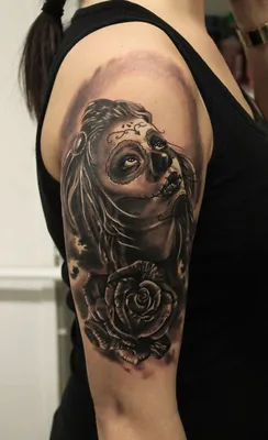 Татуировка мужская чикано тату-рукав девушка, маски, орел, деньги - мастер  Слава Tech Lunatic 3717 | Art of Pain