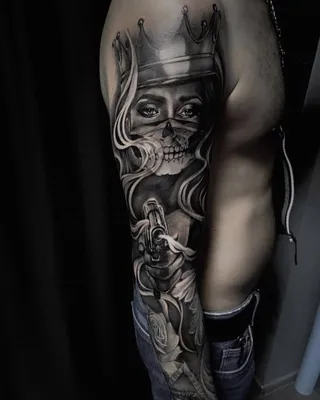 Татуировка мужская чикано на предплечье девушка и маска - мастер Слава Tech  Lunatic 6385 | Art of Pain