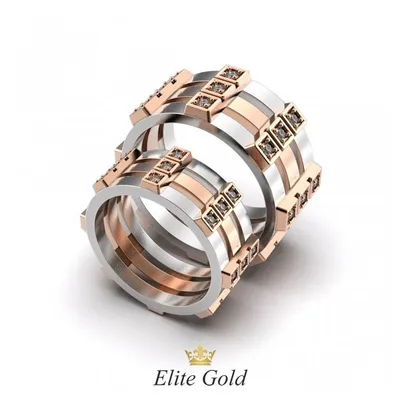 Стильные обручальные комбинированные кольца на заказ из белого и желтого  золота, серебра, платины или своего металла