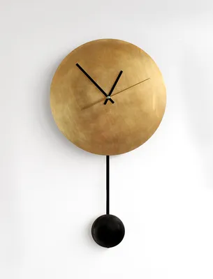 Латунные настенные часы с черным маятником \"Солнце\" •