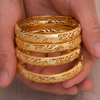 Wando, 4 шт., африканские браслеты золотого цвета в Дубае, женские стильные  браслеты в полоску, свадебный браслет невесты, браслет с цветком, ювелирный  браслет | AliExpress