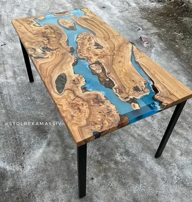 Обеденный Лофт стол Река из дерева и полимера