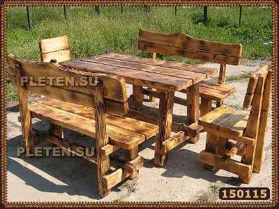 Мебель садовая для дачи | Деревянный стол с лавками и стульями арт. 150115