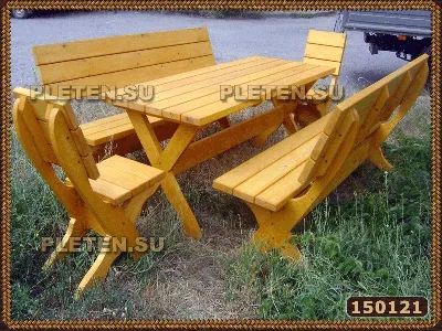 Мебель садовая для дачи | Деревянный стол с лавками и стульями арт. 1501121