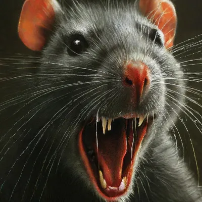 Страшная голова злой крысы с обнаженным ртом с большими клыками,  запятнанными кровью хищного зверя | Премиум Фото