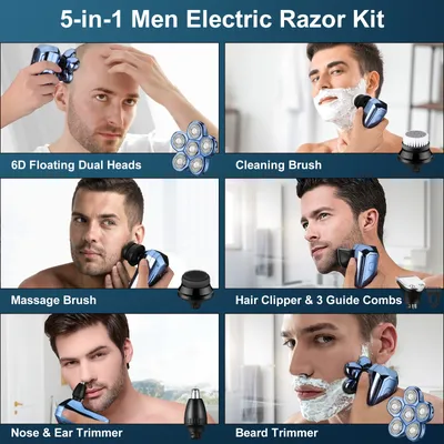 Машинка для стрижки волос 6 в 1, для лысых мужчин, 7D электробритва,  зарядка от USB | AliExpress