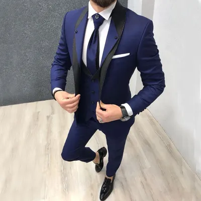 Мужской строгий костюм из трех предметов, синяя ткань, брюки, жилет,  облегающий костюм для свадьбы, мужской костюм, смокинг, костюм для жениха,  2021 | AliExpress