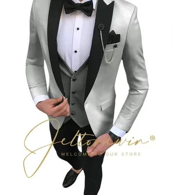 Мужской свадебный костюм-смокинг, сиреневый комплект из 3 предметов,  облегающий Блейзер, современный роскошный деловой костюм, элегантное платье  для вечеринки, банкета | AliExpress