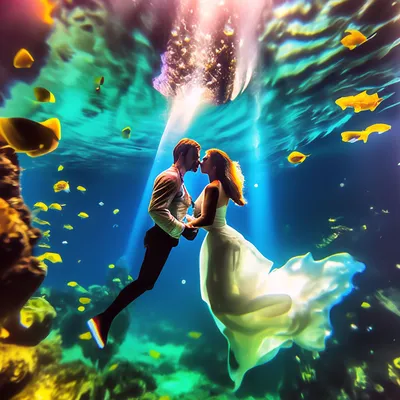 Свадьба под водой, жених открывает …» — создано в Шедевруме