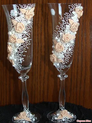 Мастер-класс: свадебные бокалы с цветами из полимерной глины от Зины