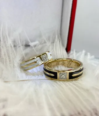 Свадебные кольца в виде скошенных граней из жёлтого золота (Вес пары: 11  гр.) | Купить в Москве - Nota-Gold