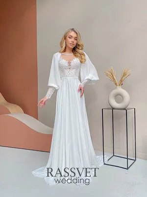Свадебное платье с объемными рукавами в горошек купить в Москве