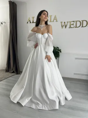 Платье свадебное атласное без бретелек с длинным Боковым Разрезом и  рукавами-фонариками | AliExpress