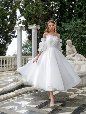 Свадебное платье миди из органзы Берта – купить в Москве - свадебный салон  Etna Bride