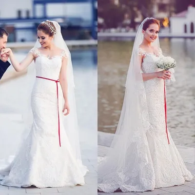 Купить Красное свадебное платье на одно плечо, новое свадебное платье  невесты с узлом, большой размер, тонкая принцесса, простое | Joom