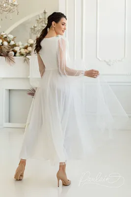 Свадебное платье с рукавами 3/4 и глубоким декольте артикул 103564 цвет  розовый👗 напрокат 8 700 ₽ ⭐ купить 89 000 ₽ в Москве