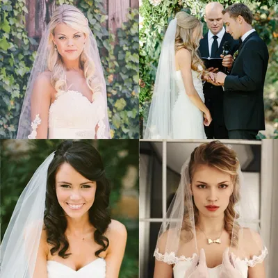 свадебные прически с фатой на средние волосы | Brautfrisur, Braut,  Brautfrisuren mit schleier