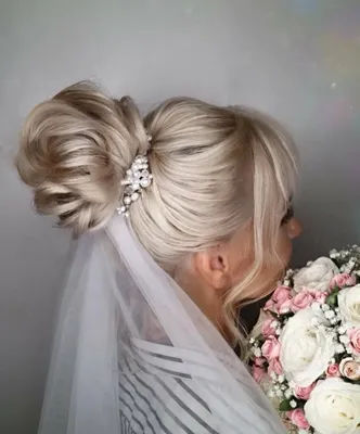 Свадебная причёска с фатой - Визажист в Москве на дом - Свадебный макияж в  Москве